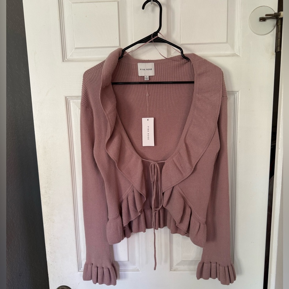 NWT Front-tie ruffle sweater